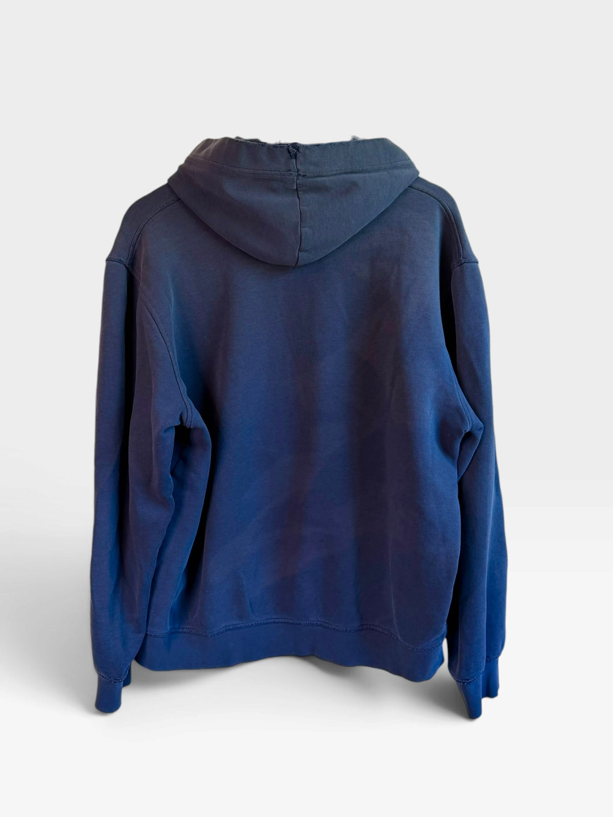 225 Threadz navy blue Nike pullover fleece hoodie viewed from the back, featuring a comfortable hood and soft fabric.