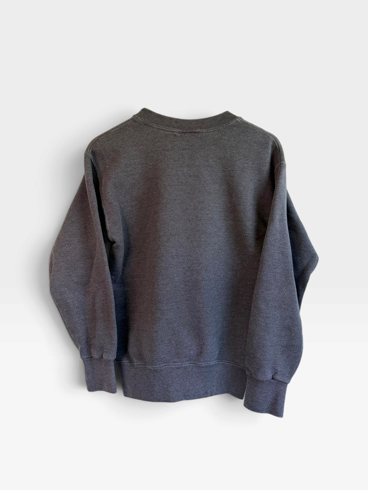 225 Threadz charcoal grey University of North Carolina crewneck sweatshirt, back view showing plain soft fabric.