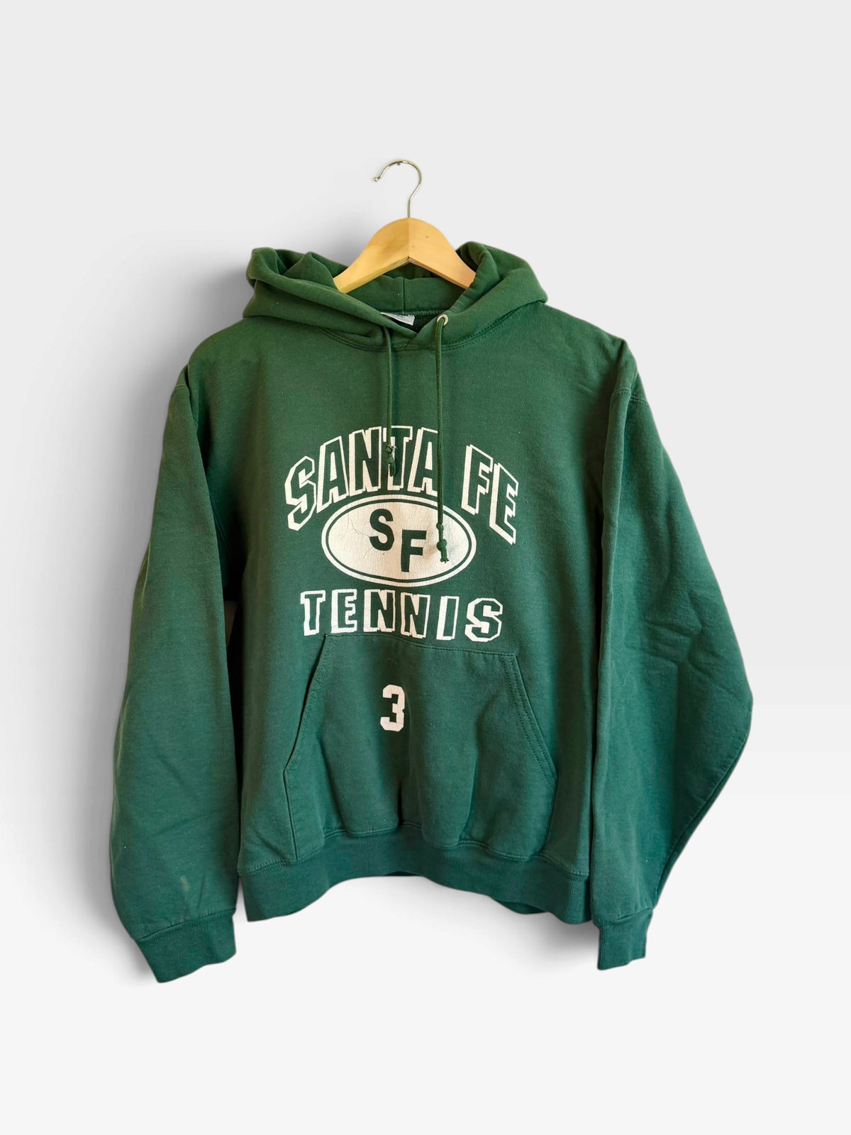 225 Threadz forest green cotton-blend pullover hoodie with Santa Fe Tennis collegiate graphic and kangaroo pocket