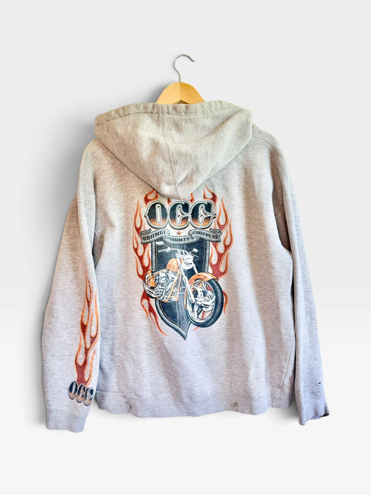 225 Threadz heather grey Orange County Choppers pullover hoodie with back chopper and flame graphic print