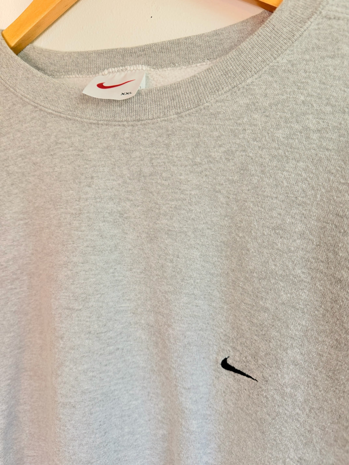225 Threadz heather grey Nike crewneck sweatshirt with a small black embroidered Swoosh logo on the chest.