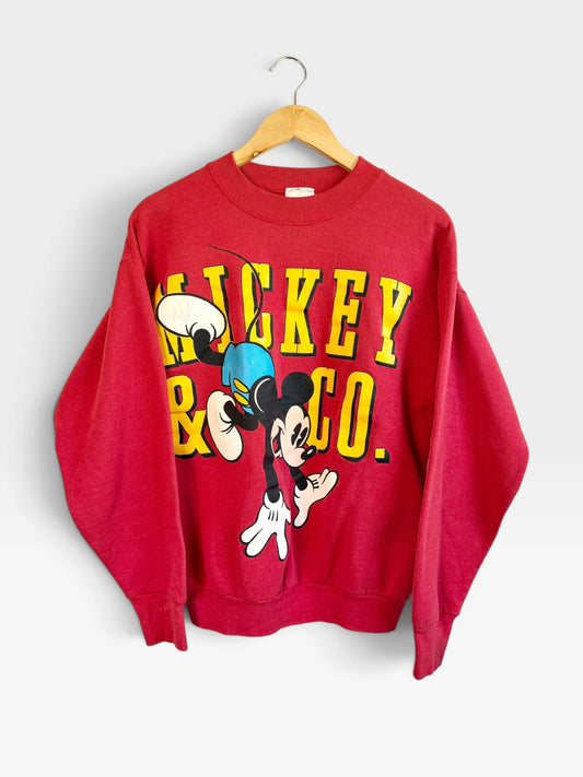 225 Threadz red crewneck sweatshirt featuring a vintage Mickey & Co. graphic print on the front