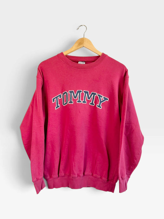 225 Threadz vintage red Tommy Hilfiger crewneck sweatshirt with navy and white embroidered lettering on the chest