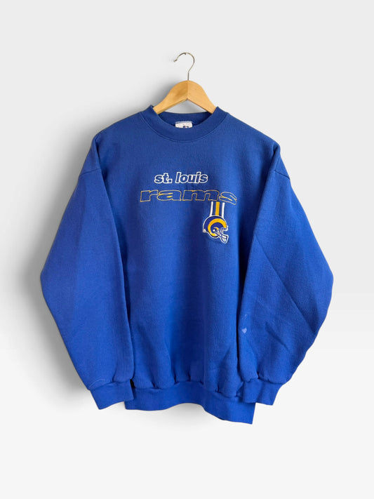225 Threadz vintage blue St. Louis Rams crewneck sweatshirt with embroidered team logo and helmet on chest