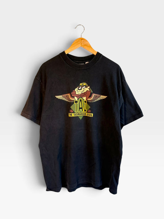 225 Threadz vintage black cotton crewneck t-shirt featuring a Looney Tunes Taz the Tasmanian Devil graphic print.