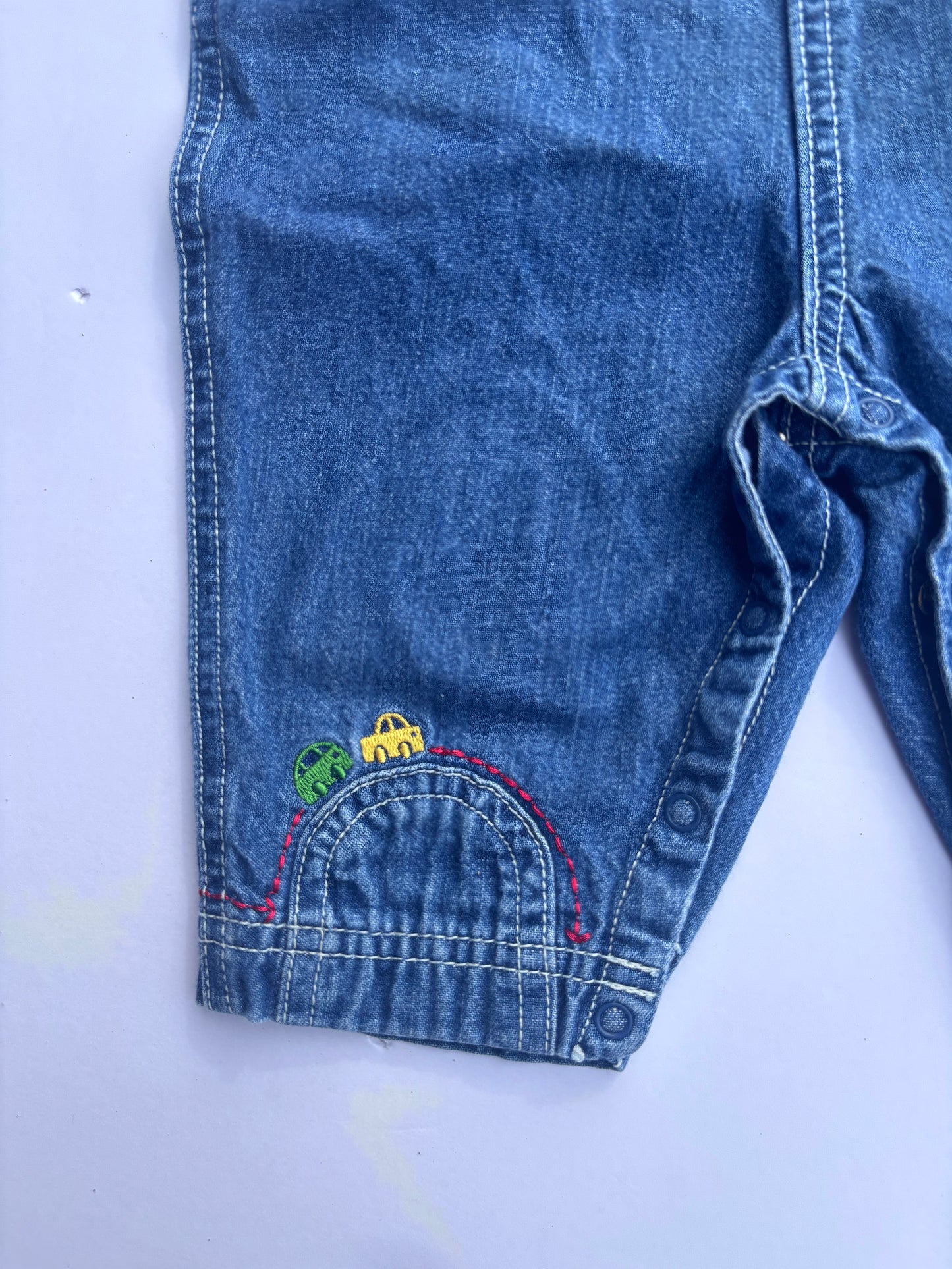 Kids Vintage Embroidered Cars Overalls (3-6mo)
